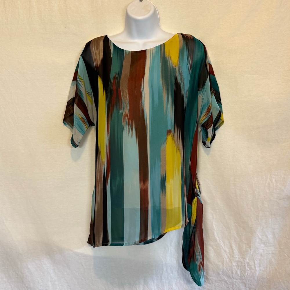 C-2 Dana Buchman Colorful Lined Short Sleeve‎ Pullover Blouse Size S